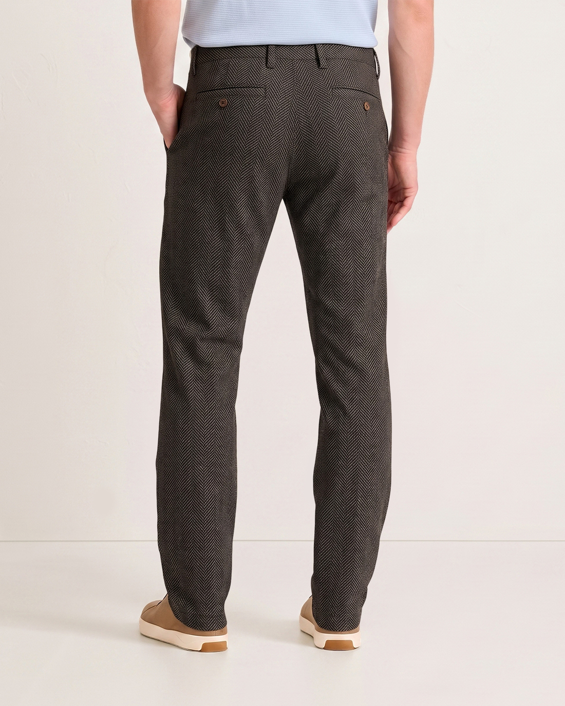 Men's Charcoal Black Herringbone Textured Classic Straight Fit Retro Business Casual Trousers