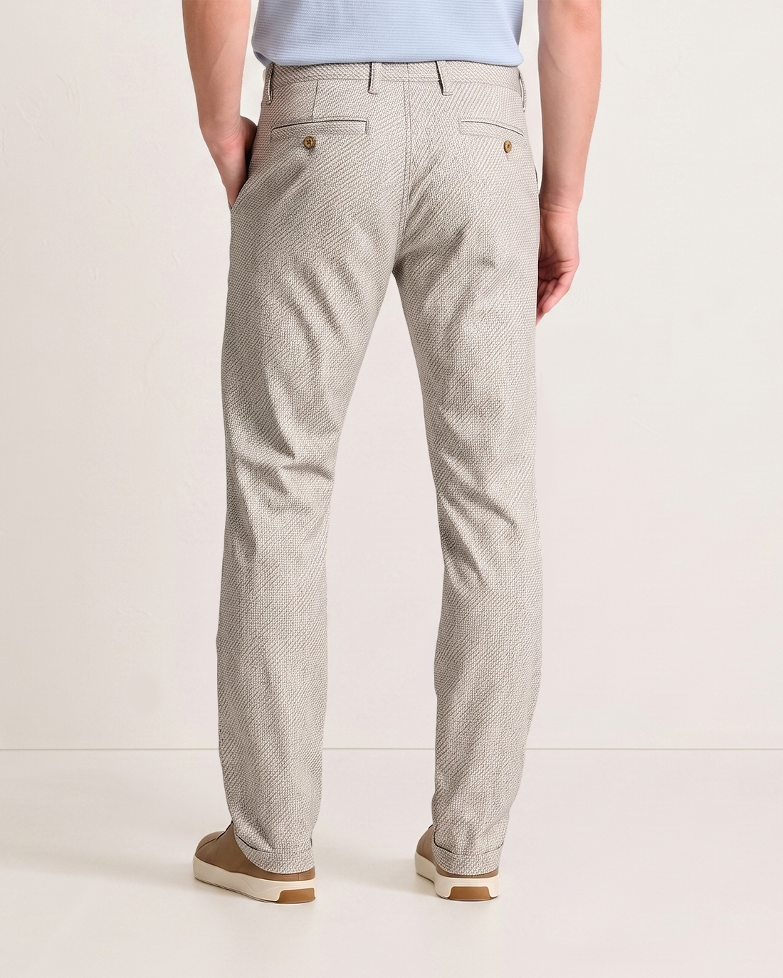 Men's Light Beige Base Dark Fine Diamond Check Classic Straight Fit Old Money Smart Casual Trousers