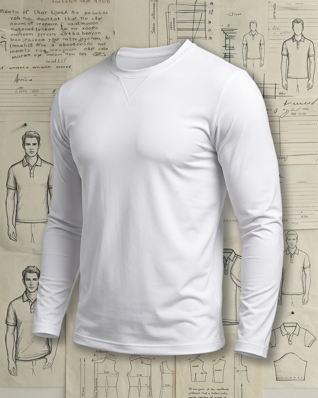 Men's Pure White Slim Fit Minimalist Daily Style No Print Cotton Long Sleeve T-Shirt