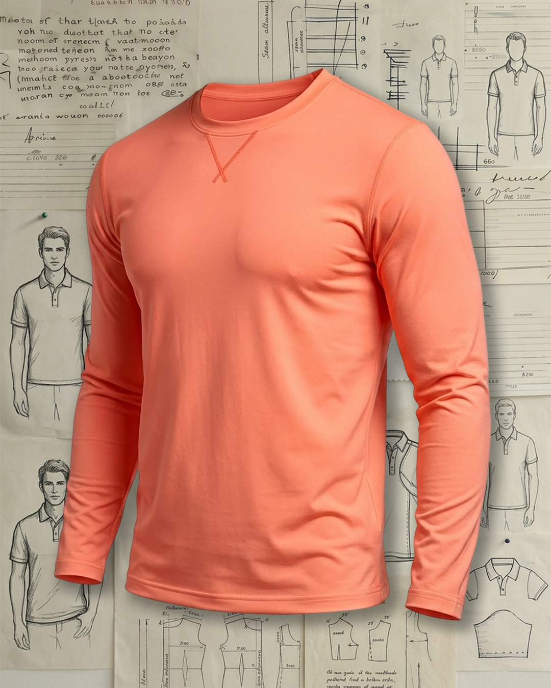 Men's Coral Orange Slim Fit Sporty Casual Style No Print Quick Dry Long Sleeve T-Shirt