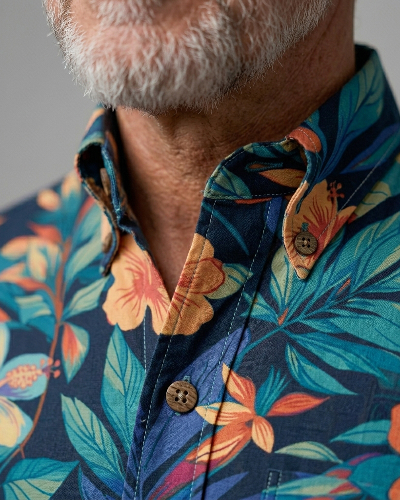 Men's Navy Regular Fit Aloha Tropical Multicolor Hibiscus & Palm Leaf Print Short Sleeve Button-down Shirt
