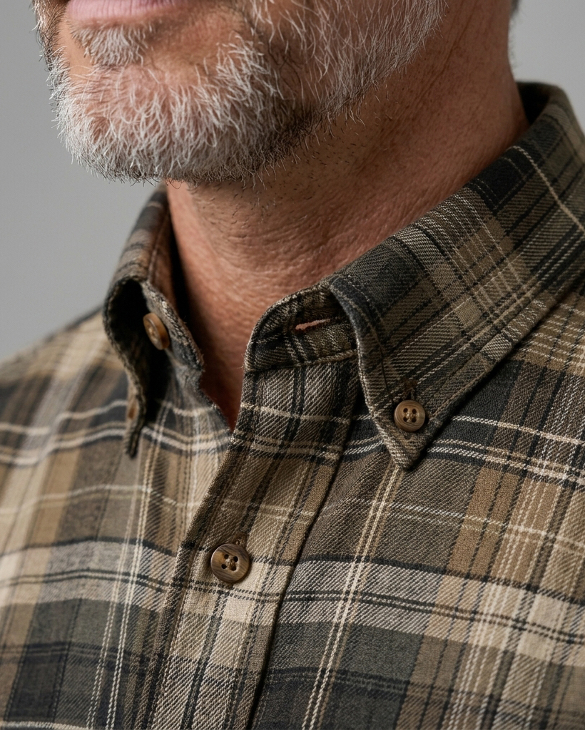 Men's Khaki Black Regular Fit Vintage Style Earth Tone Plaid Print Short Sleeve Button-down Shirt