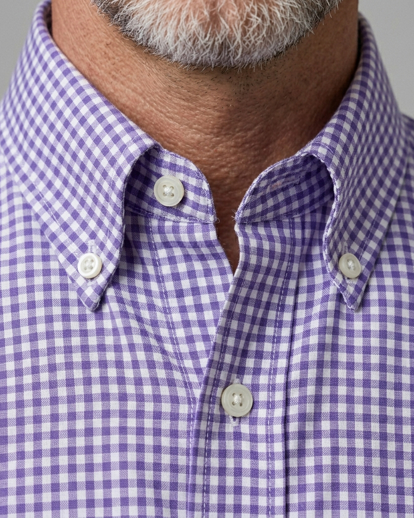 Men's Purple White Regular Fit Casual Style Gingham Check Print Short Sleeve Button-down Shirt