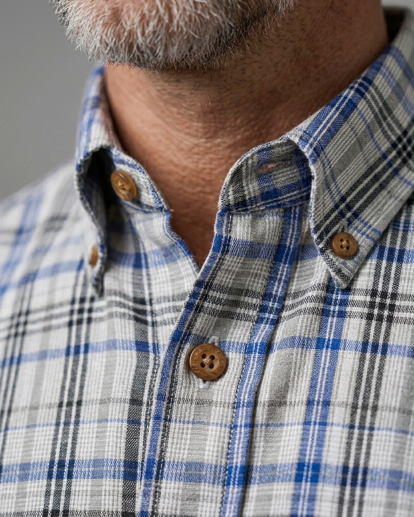 Men's Blue Black White Comfort Fit Smart Casual Style Multi-line Plaid Print Short Sleeve Button-down Shirt