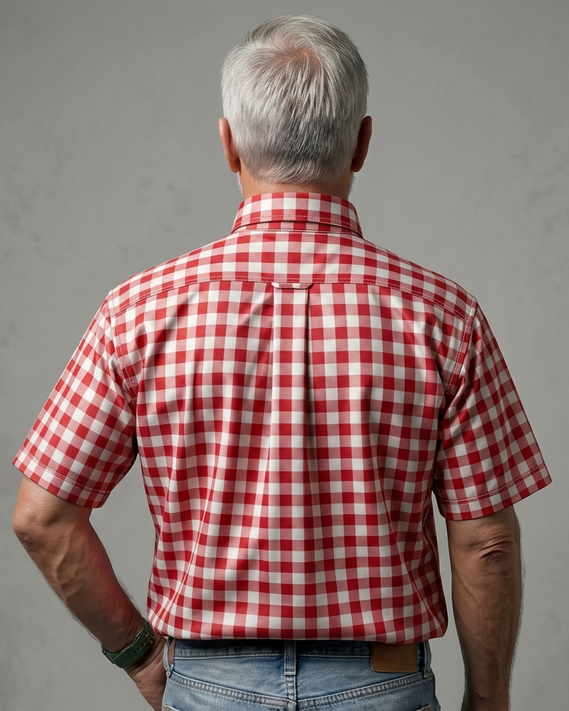 [Copy]Men's Green Navy White Regular Fit British Style Multi-line Gingham Print Short Sleeve Button-down Shirt