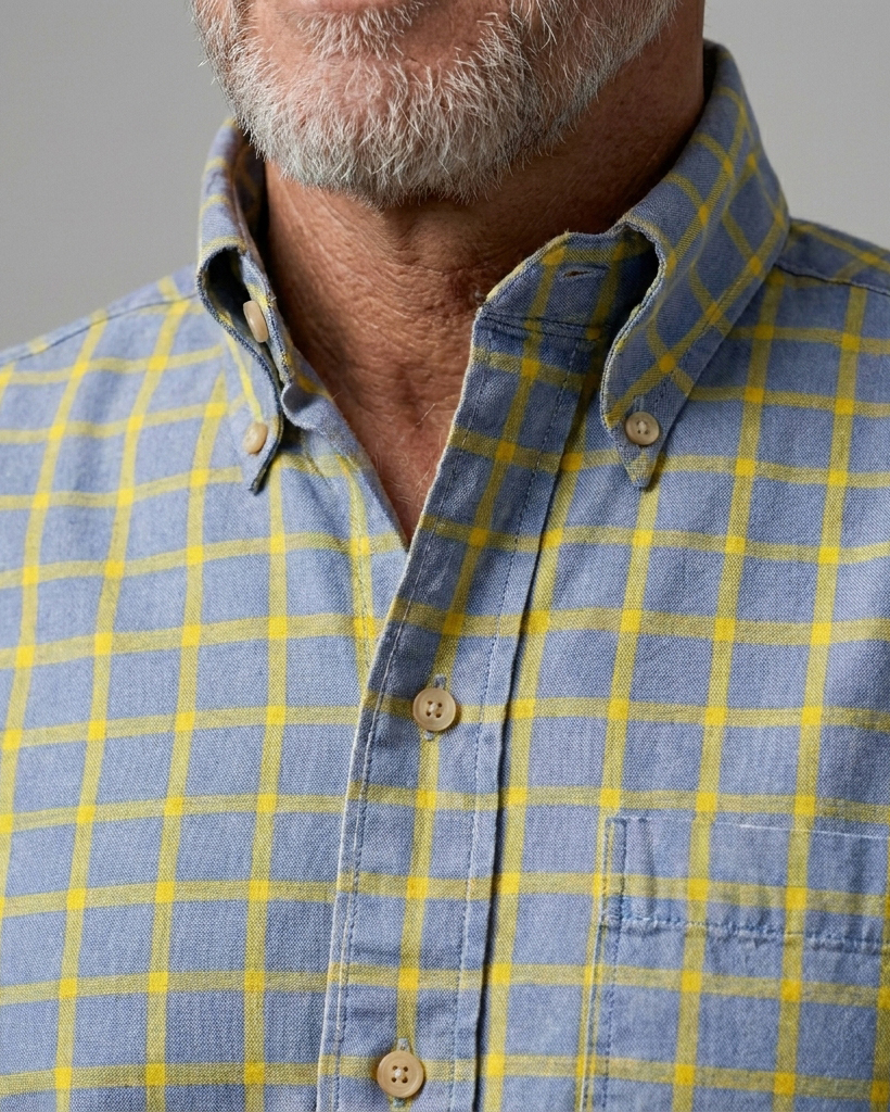 Men's Blue Yellow Loose Fit Casual Workwear Style Bold Plaid Print Short Sleeve Button-down Shirt
