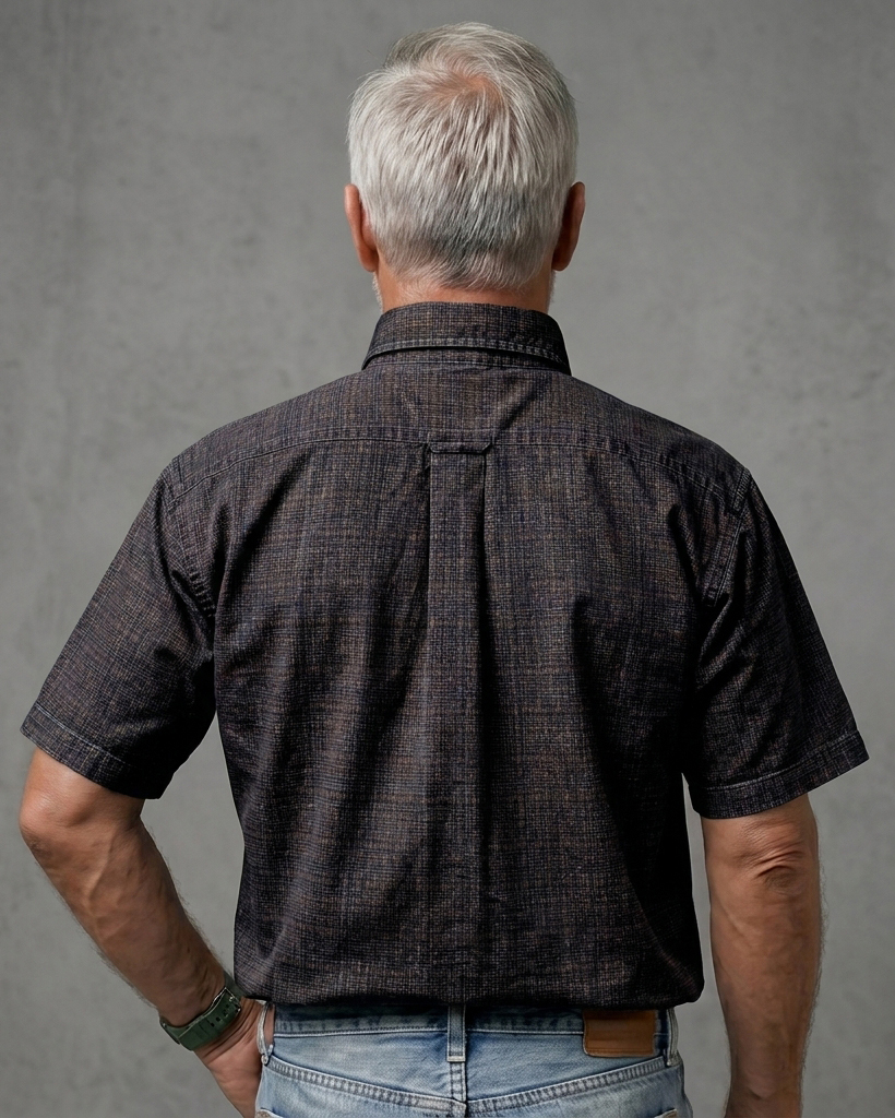 Men's Dark Brown Relaxed Fit Vintage Workwear Style Fine Woven Plaid Print Short Sleeve Button-down Shirt