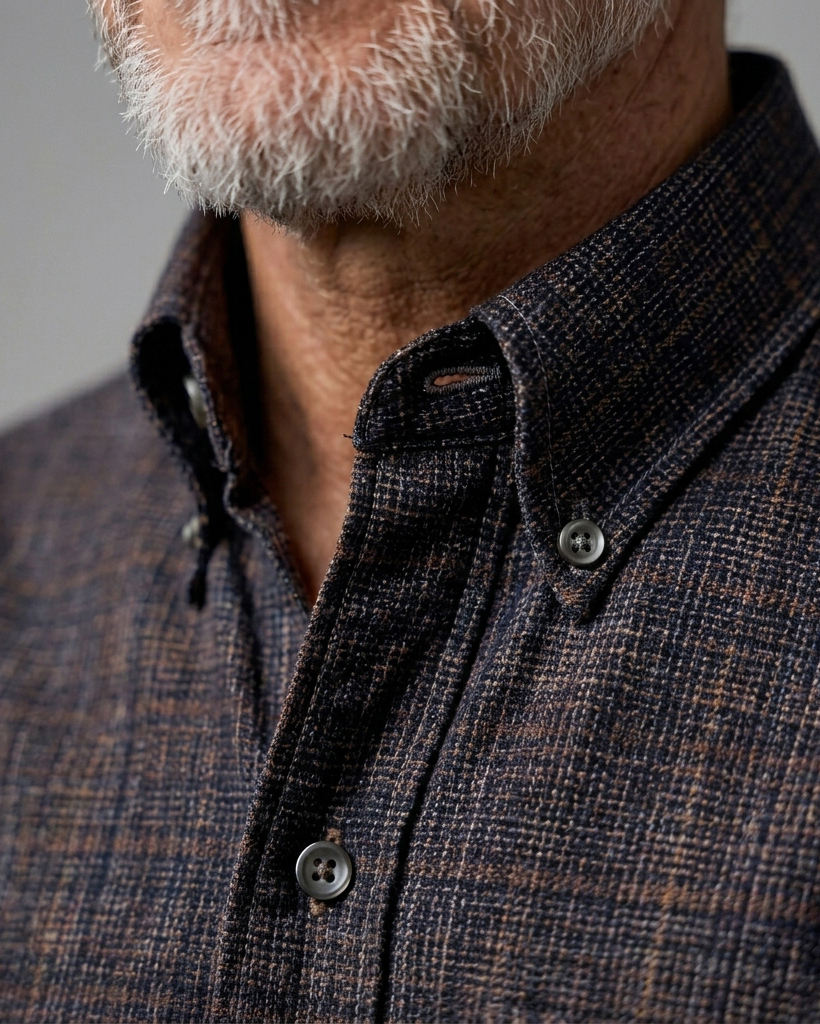 Men's Dark Brown Relaxed Fit Vintage Workwear Style Fine Woven Plaid Print Short Sleeve Button-down Shirt