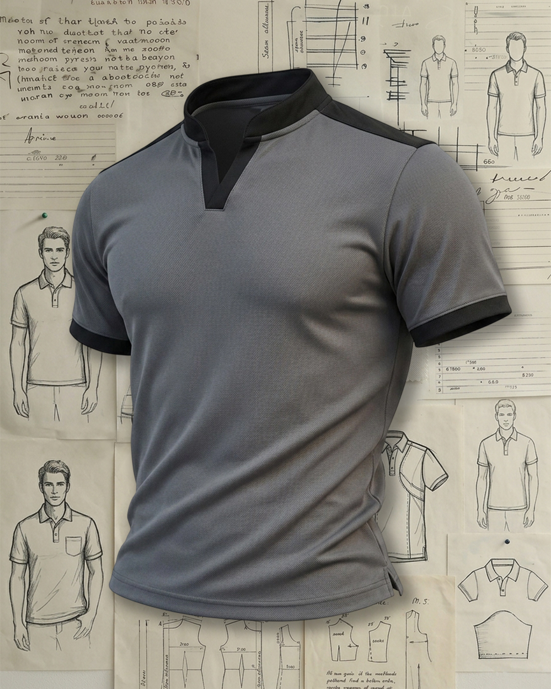 Men's Charcoal Gray & Jet Black Color Block Athletic Slim Fit Sporty Casual Style Breathable Mesh Stand Collar Polo Shirt