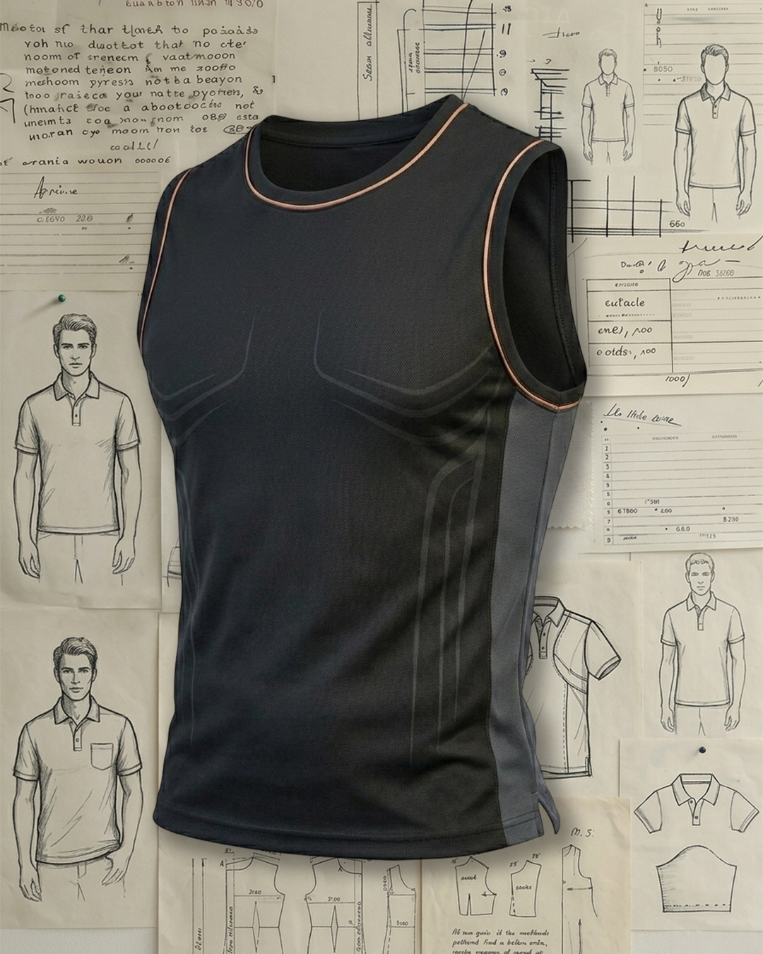 Men's Black and Gray Dark Pattern Color-blocked Performance Sleeveless Tank Top