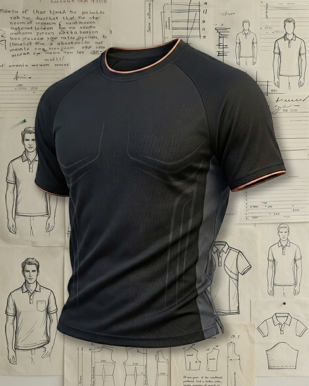 Men's Black and Gray Dark Pattern Color-blocked Performance Short Sleeve T-shirt