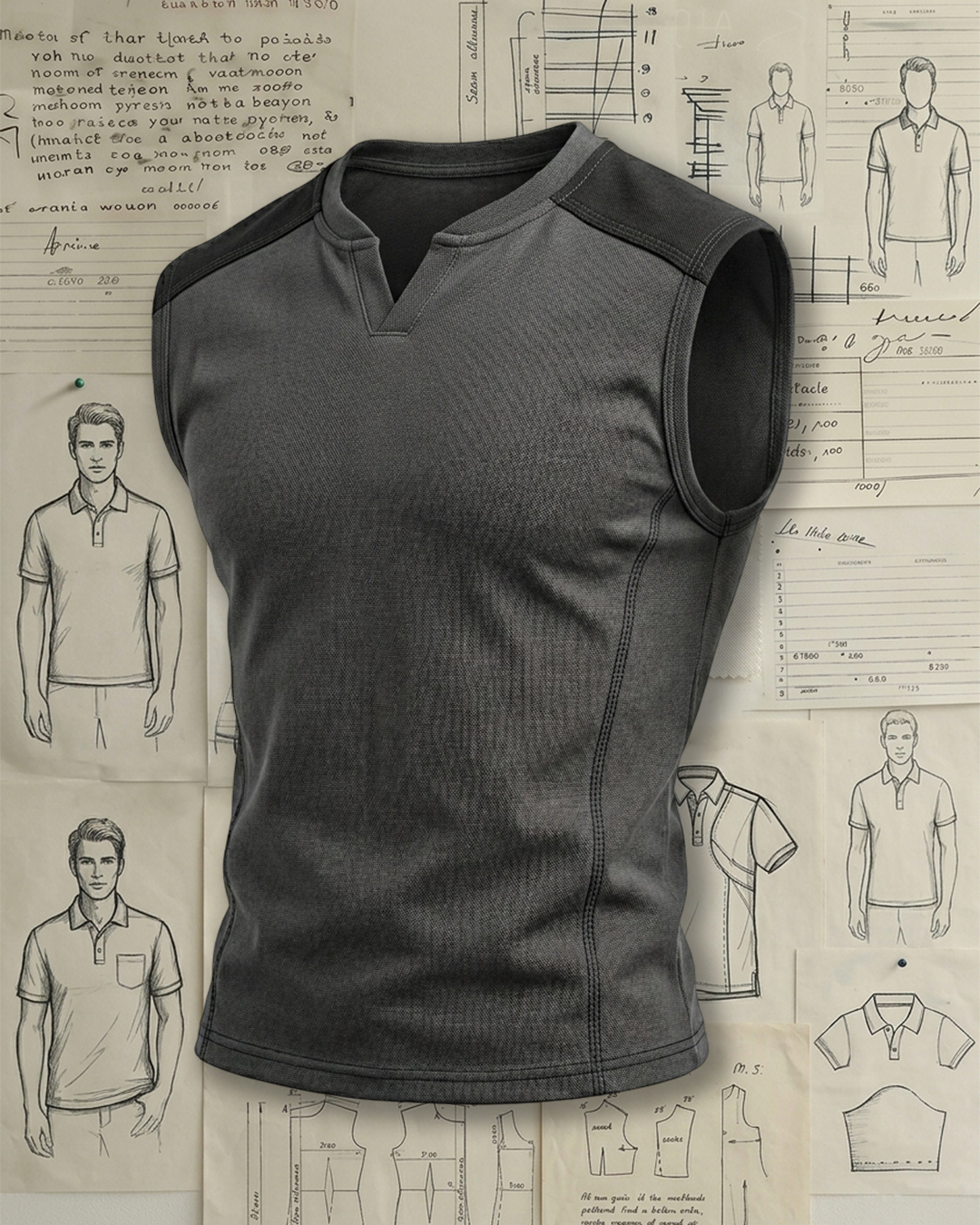 Men's Dark Gray and Black Patchwork V-neck Slim Fit Workwear Sleeveless Tank Top