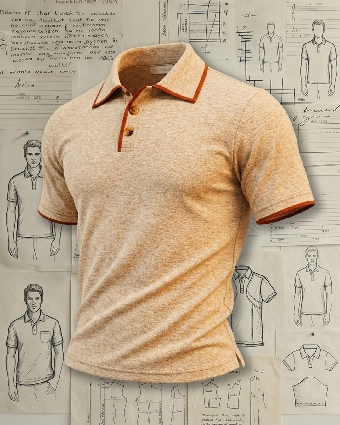 Men's Oatmeal and Caramel Trim Slim Fit Retro Casual Plain Polo Shirt