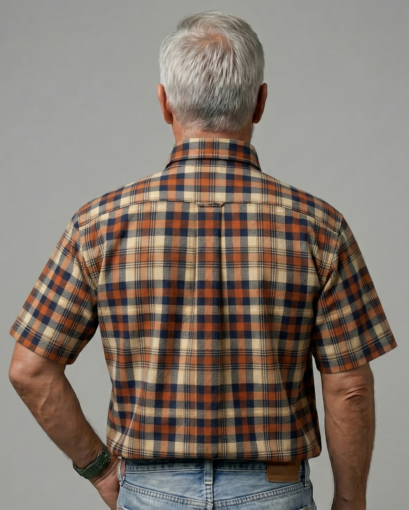 Autumn Harvest Orange Plaid Short-Sleeve Casual Shirt