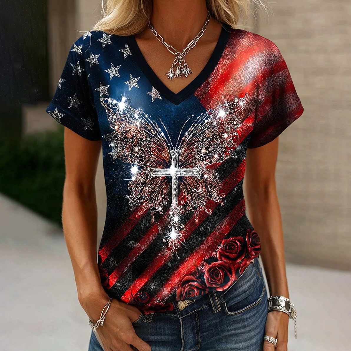 Women's Vintage Faith American Founding 250th Anniversary Short-Sleeved T-Shirt