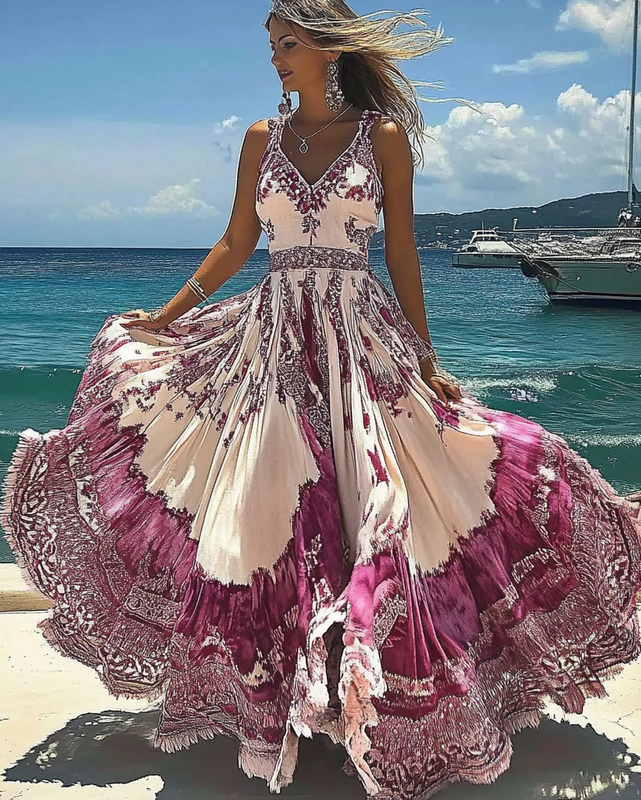 Summer vacation fashion elegant swing dress 44ff