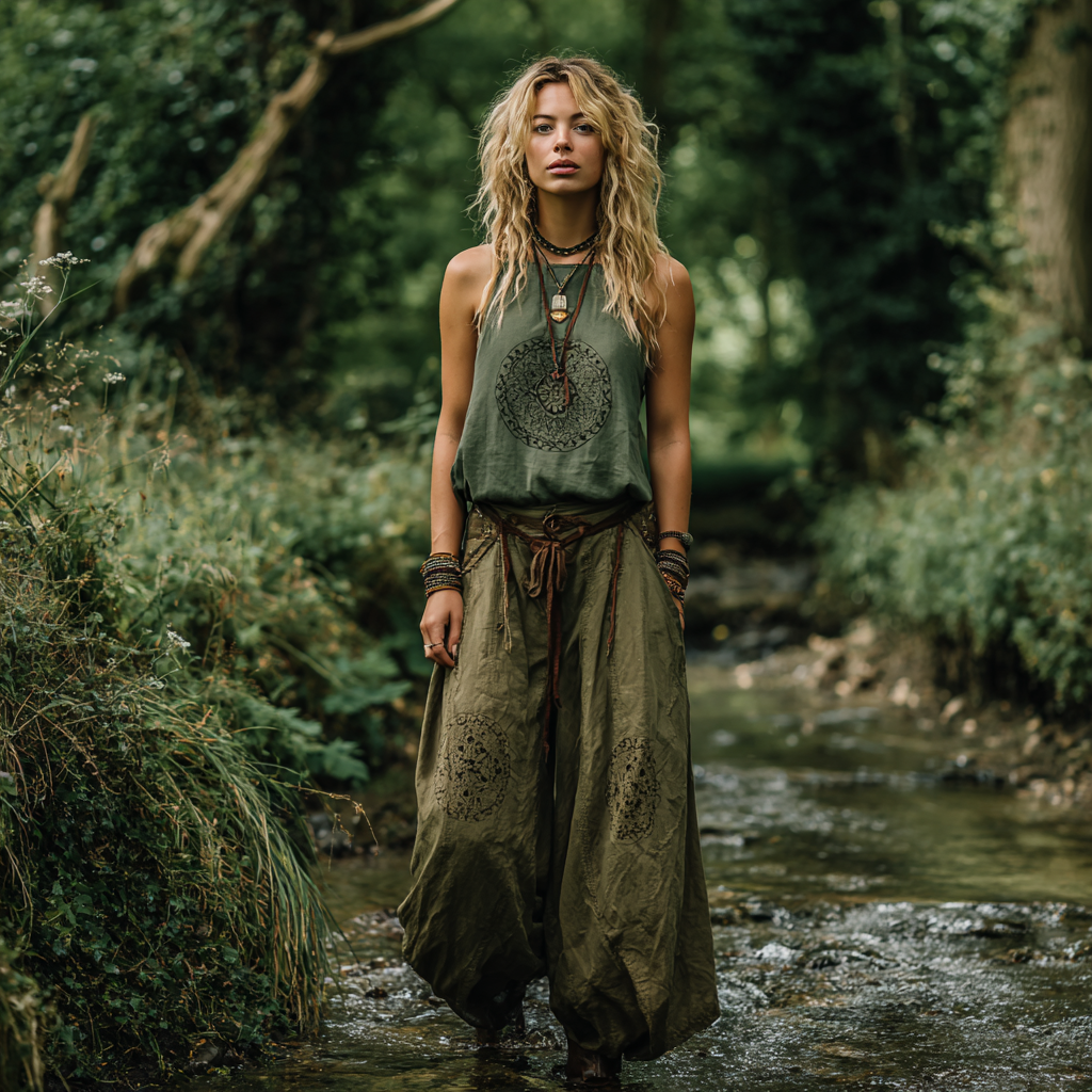 Bohemian Women's Printed Linen Resort Casual Pants