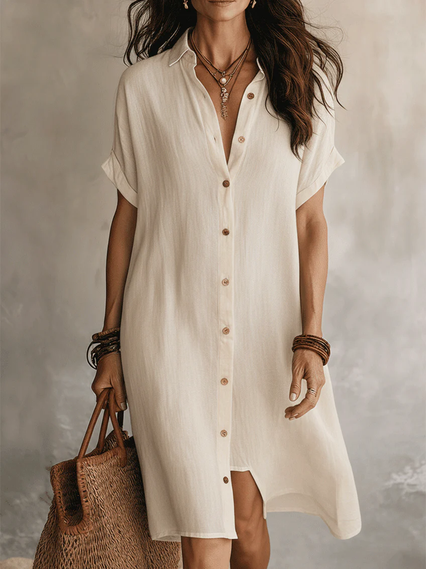 Minimalist Basic Shirt Linen Cotton Mini Dress
