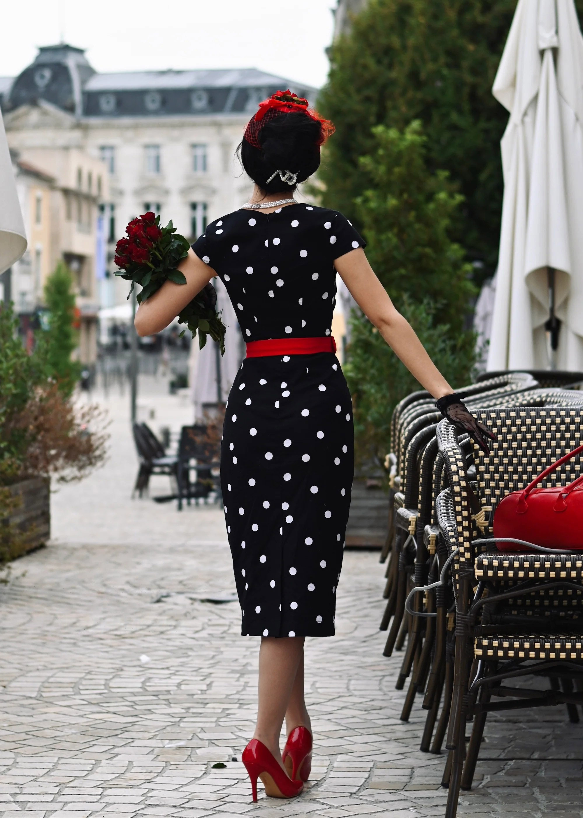 Black Polka Dot Dress – Slim-Waisted Retro Pencil Dress