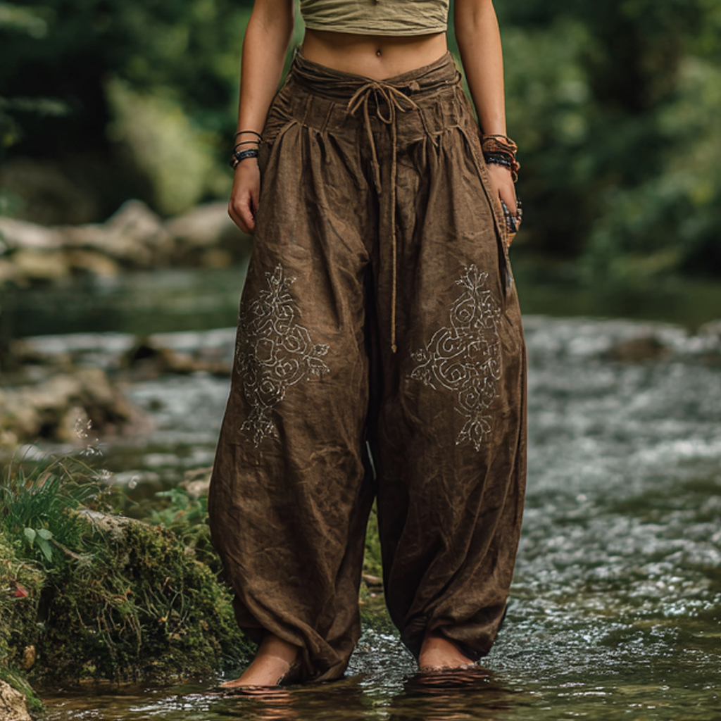 Bohemian Women's Printed Linen Resort Casual Pants