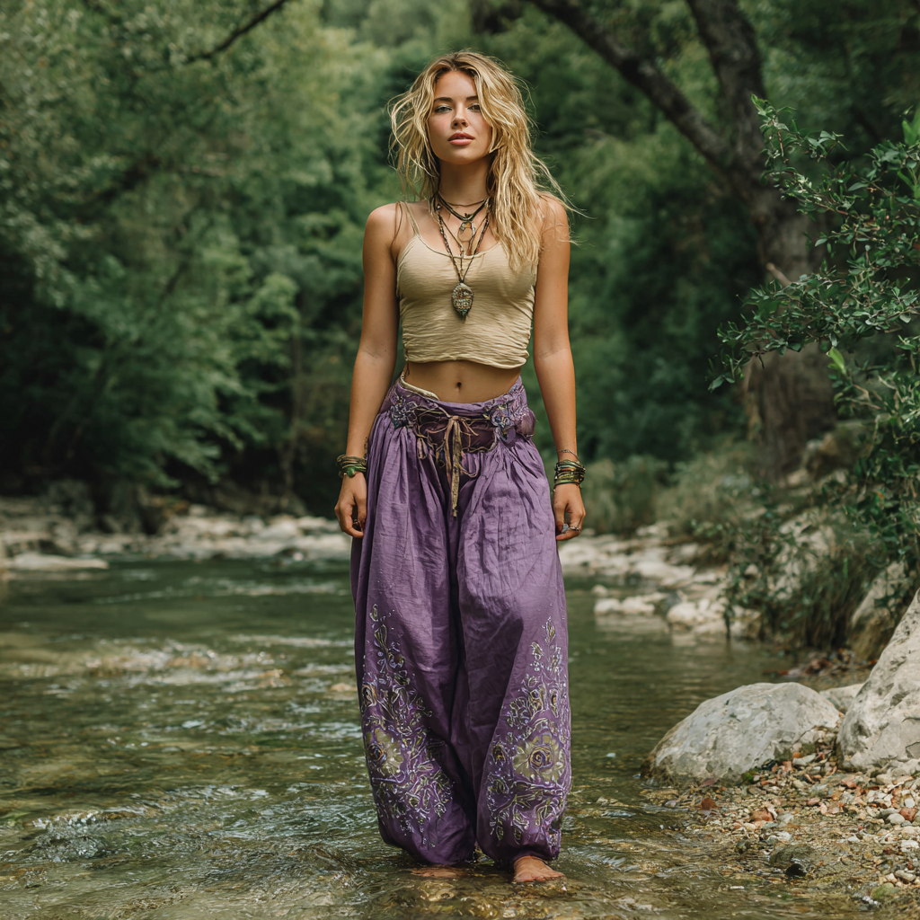 Bohemian Women's Printed Linen Resort Casual Pants