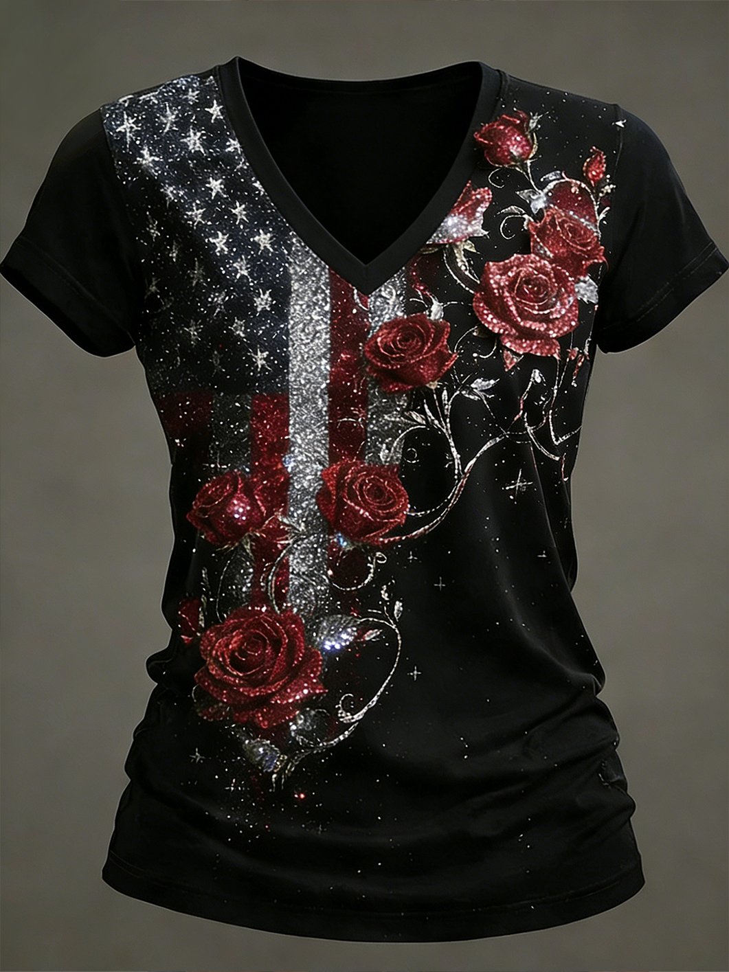 Women's American 250th Anniversary  Printed V-Neck Top