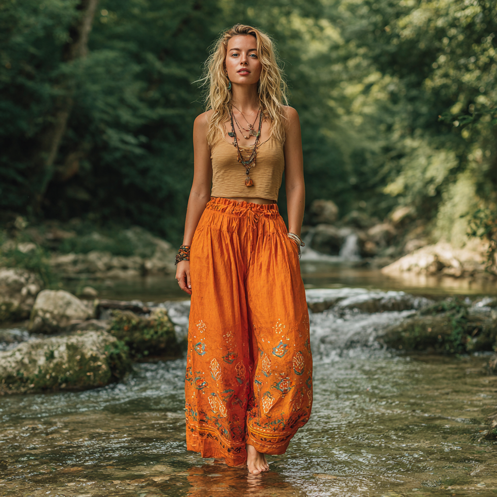 Bohemian Women's Printed Linen Resort Casual Pants