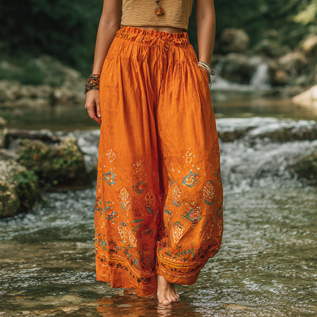 Bohemian Women's Printed Linen Resort Casual Pants