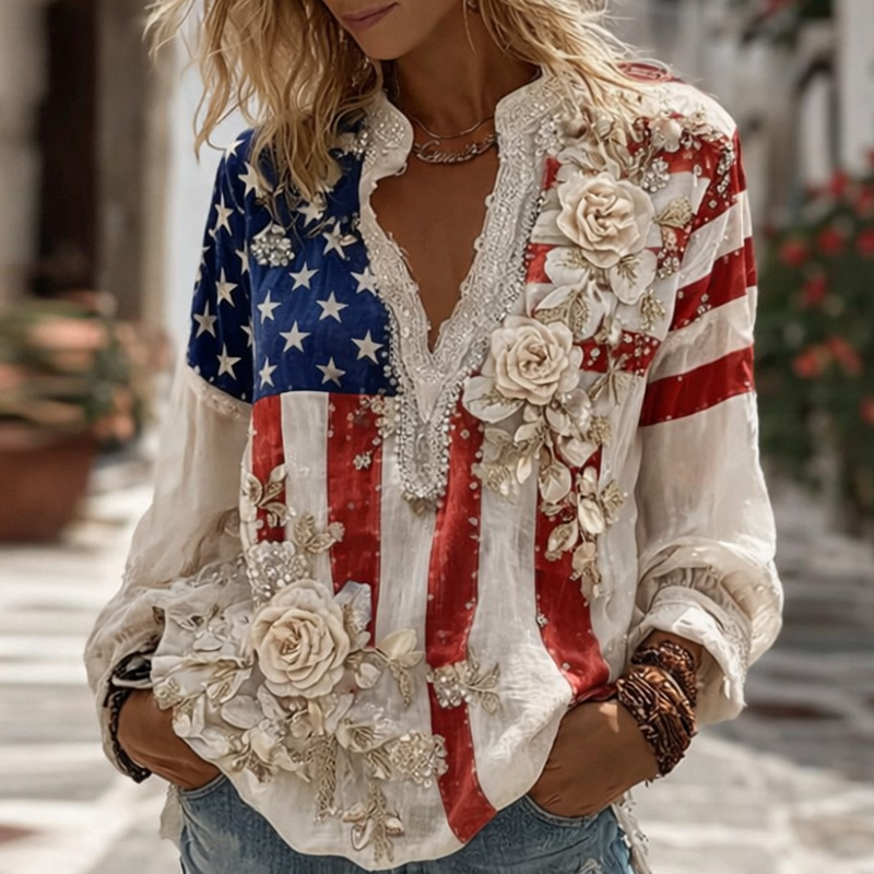 Women’s 250th Anniversary  Floral Art Print Casual Shirt