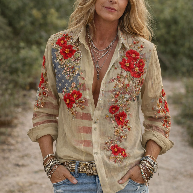 Women’s 250th Anniversary  Floral Art Print Casual Shirt