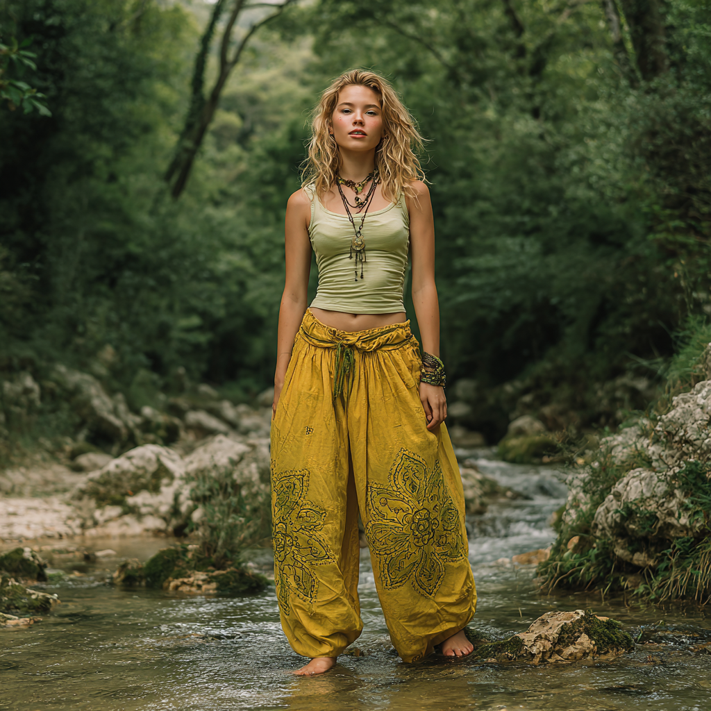 Bohemian Women's Printed Linen Resort Casual Pants