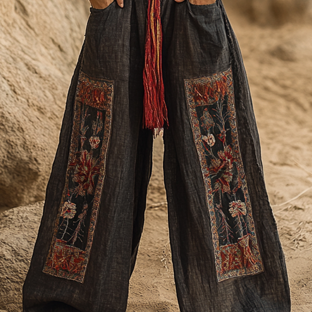 Bohemian Linen Print Ethnic Holiday Casual Pants