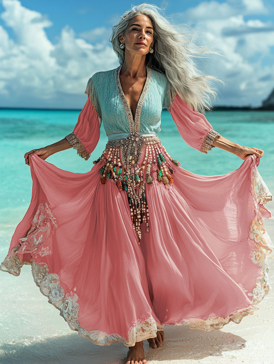 Summer vacation fashion elegant contrast color dress e9f7