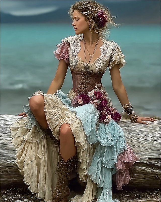 Summer Floral Embroidered Lace Patchwork Comfortable Dress 9a8f