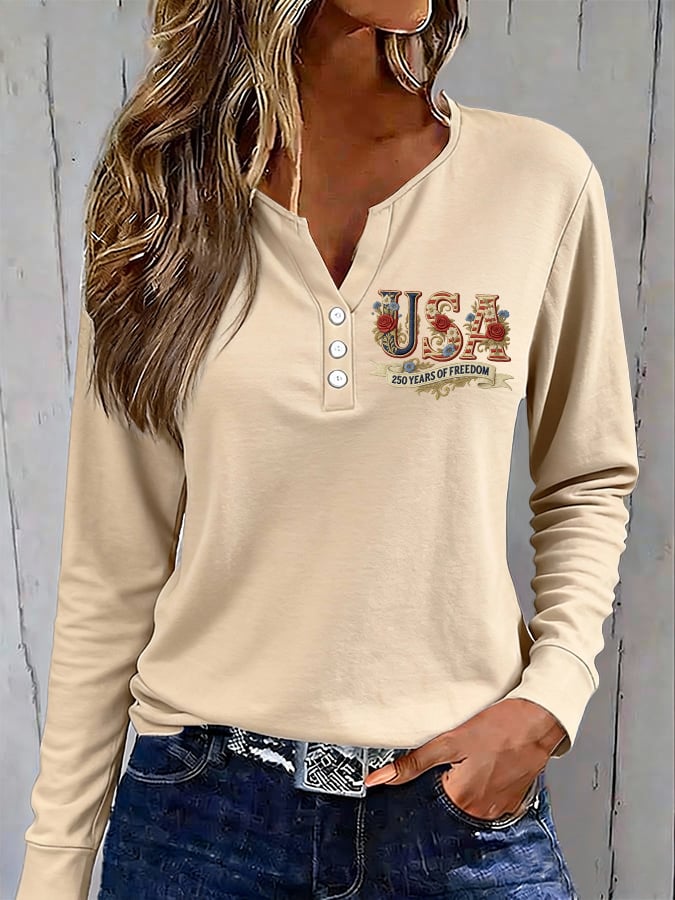 Women's casual American 250th Anniversary button-up top