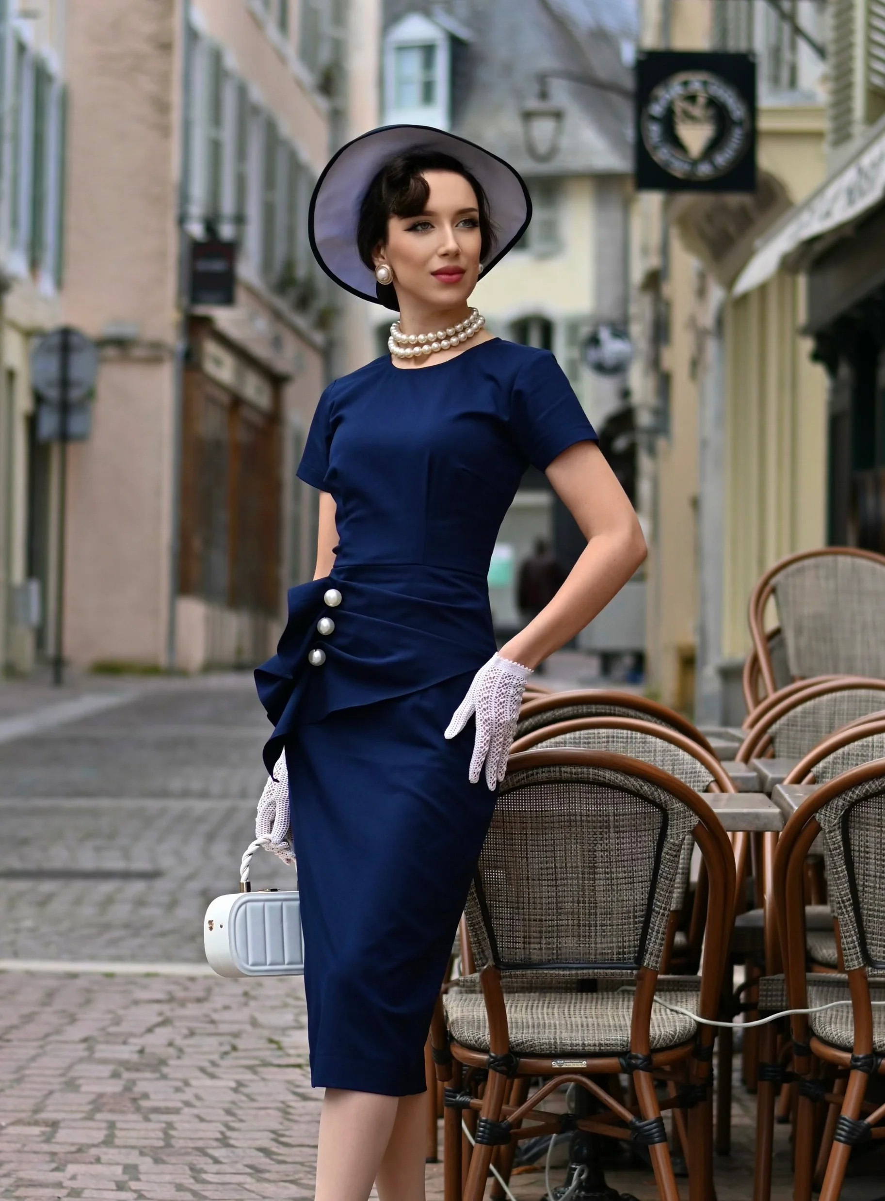 Navy Pencil Dress – Elegant Vintage Slim-Fit Dress
