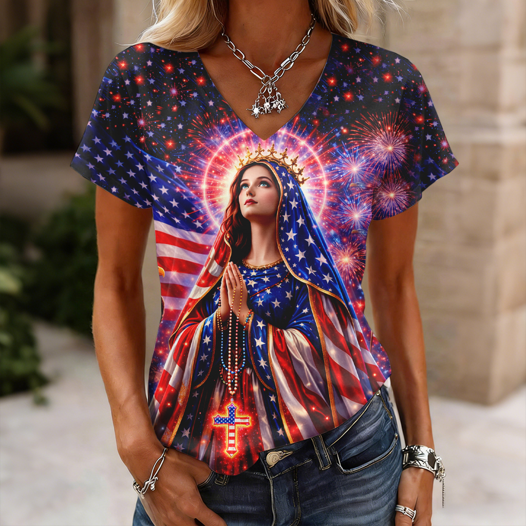 U.S. Patriot 250th Anniversary ​​Our Lady Print Casual T-Shirt