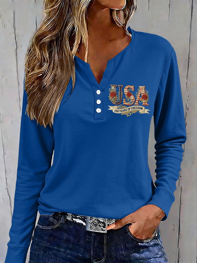 Women's casual American 250th Anniversary button-up top