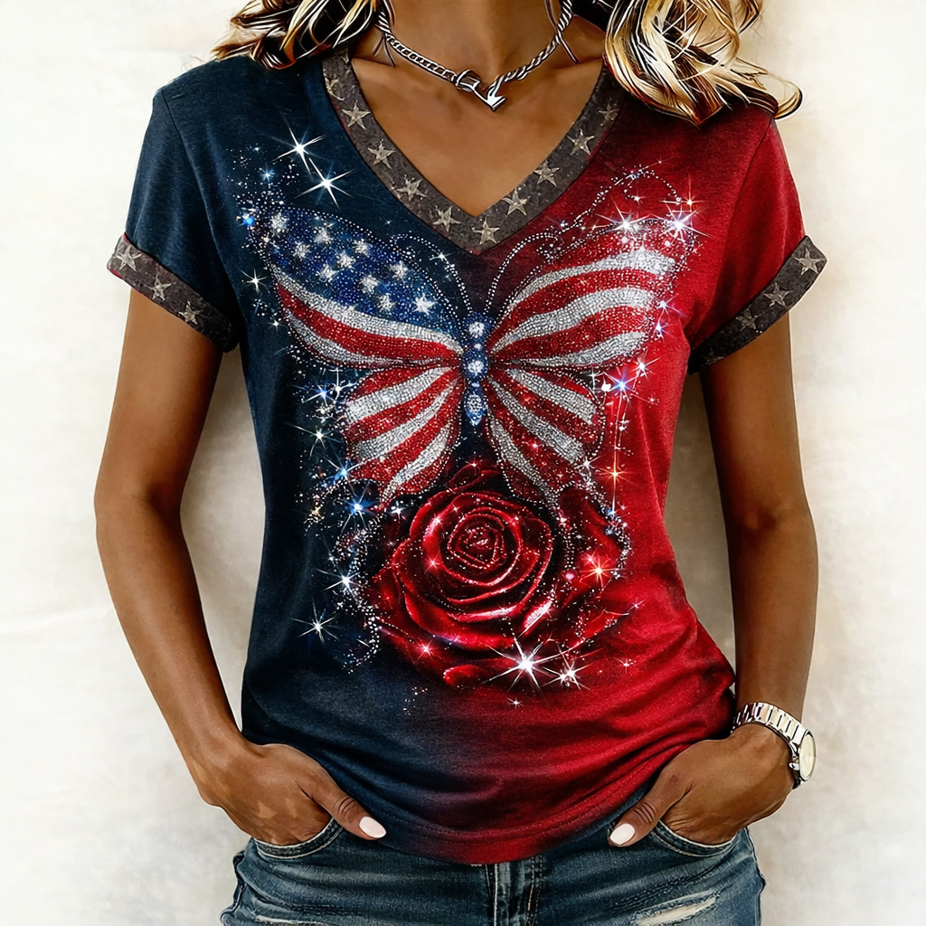 Women's 250th Anniversary Art Print Casual V-neck T-Shirt