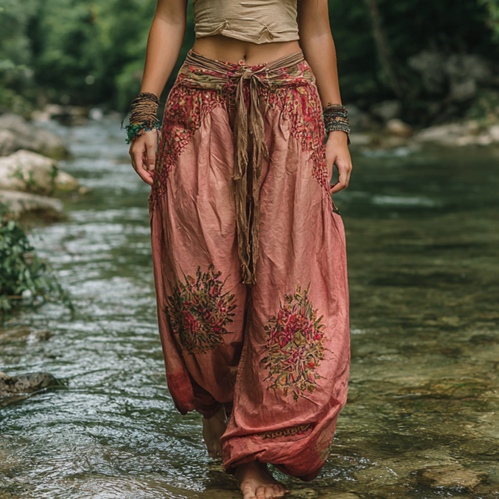 Bohemian Women's Printed Linen Resort Casual Pants