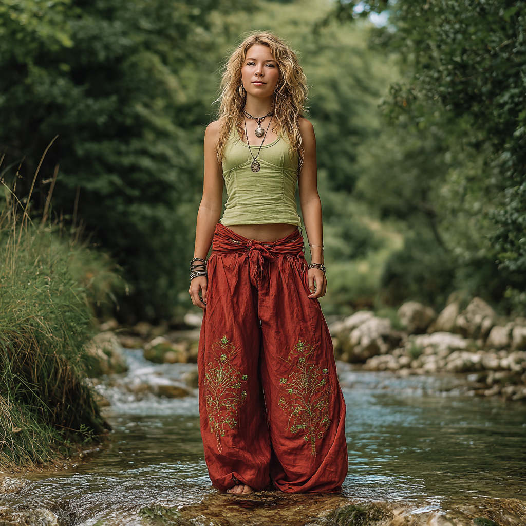 Bohemian Women's Printed Linen Resort Casual Pants