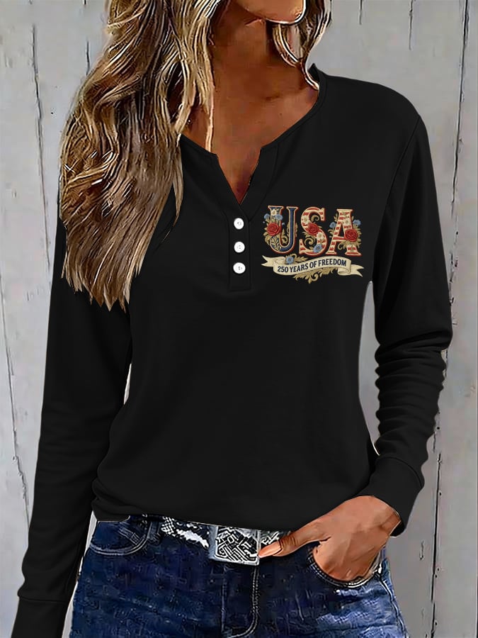 Women's casual American 250th Anniversary button-up top
