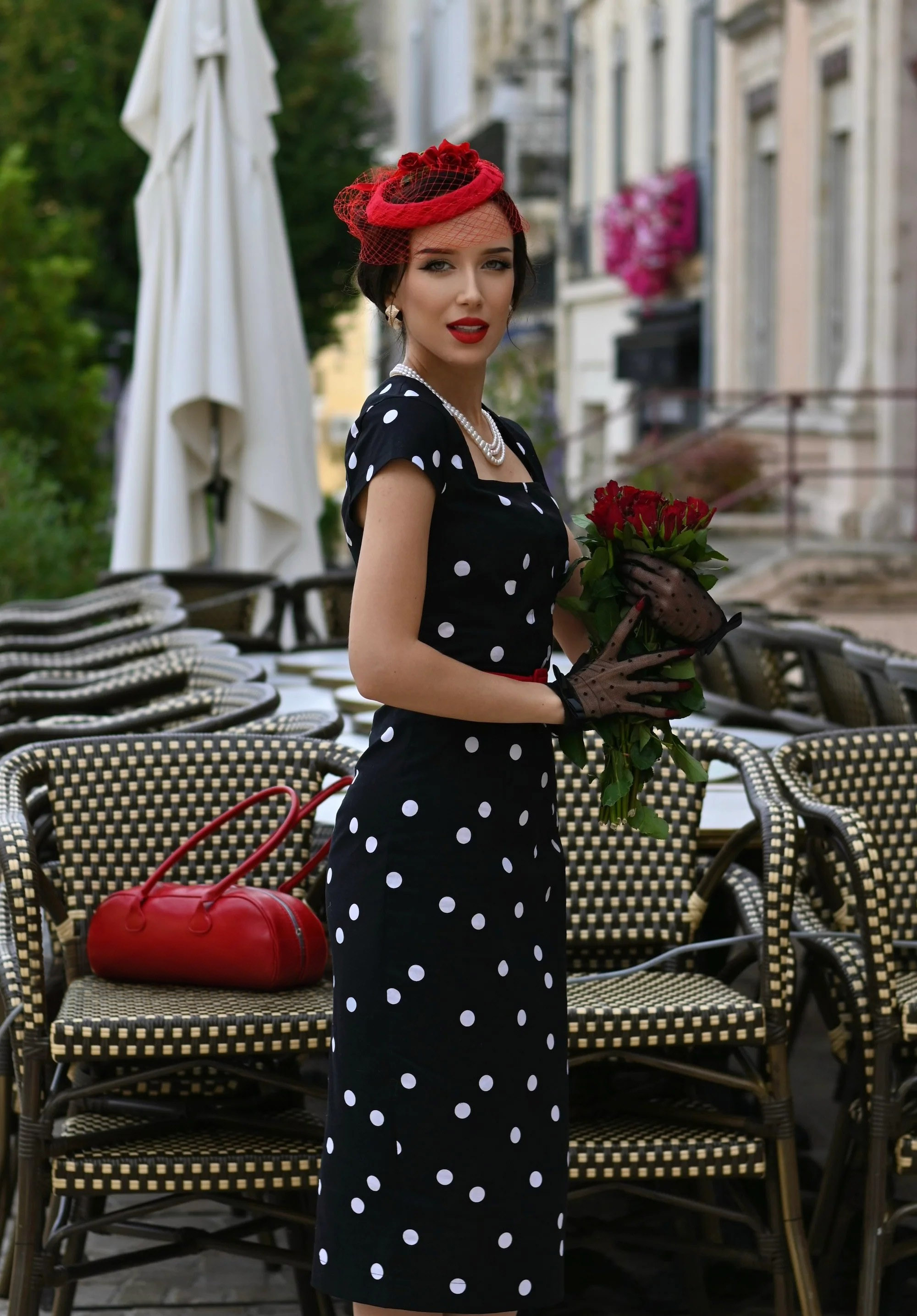 Black Polka Dot Dress – Slim-Waisted Retro Pencil Dress