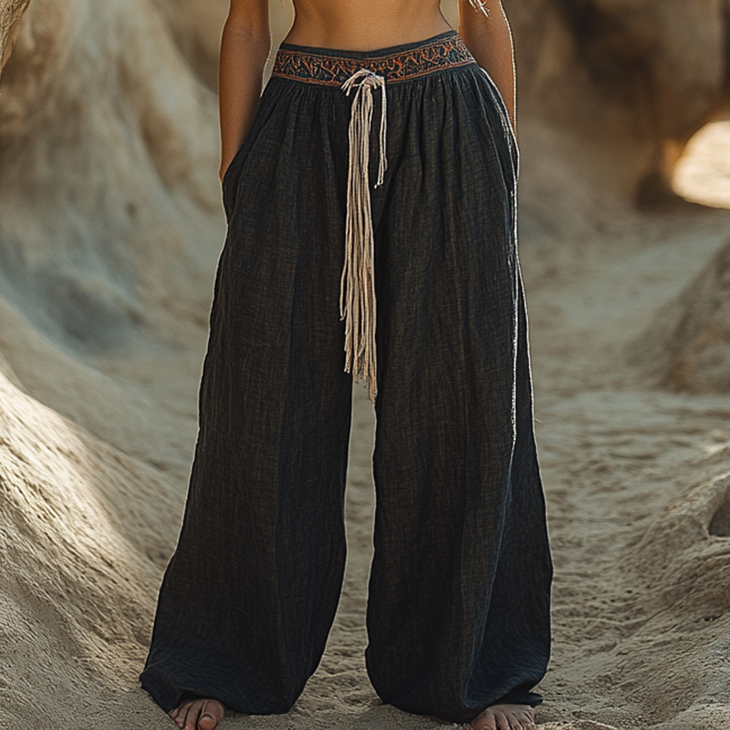Bohemian Linen Print Ethnic Holiday Casual Pants