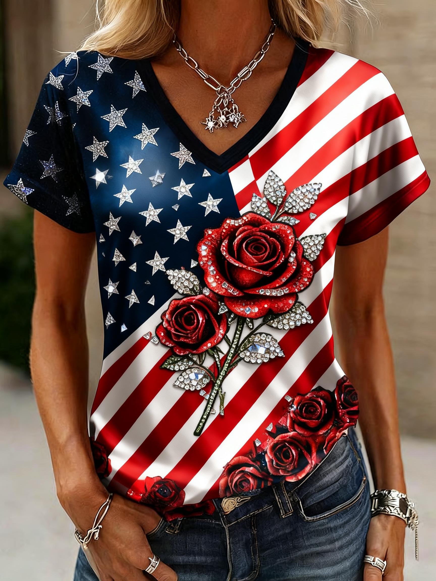 Women’s USA 250th Anniversary Print Crew Neck Short Sleeve T-Shirt