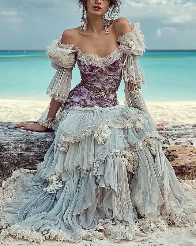 Summer Floral Embroidered Lace Patchwork Comfortable Dress de7b