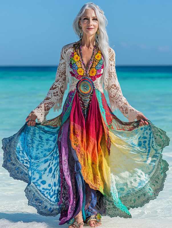 Summer vacation fashion elegant contrast color dress e0de