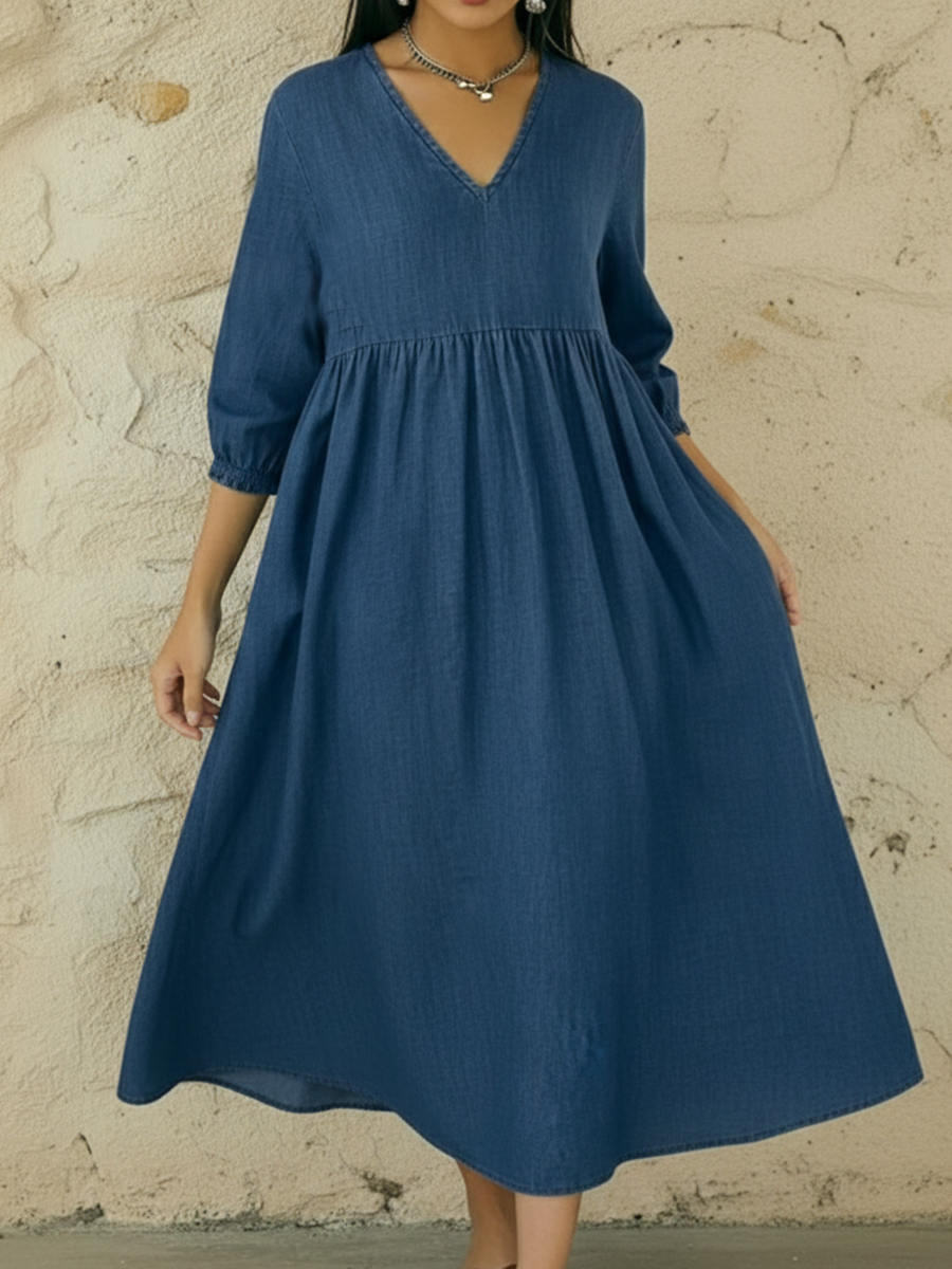 Casual V-neck Denim A-line Dress