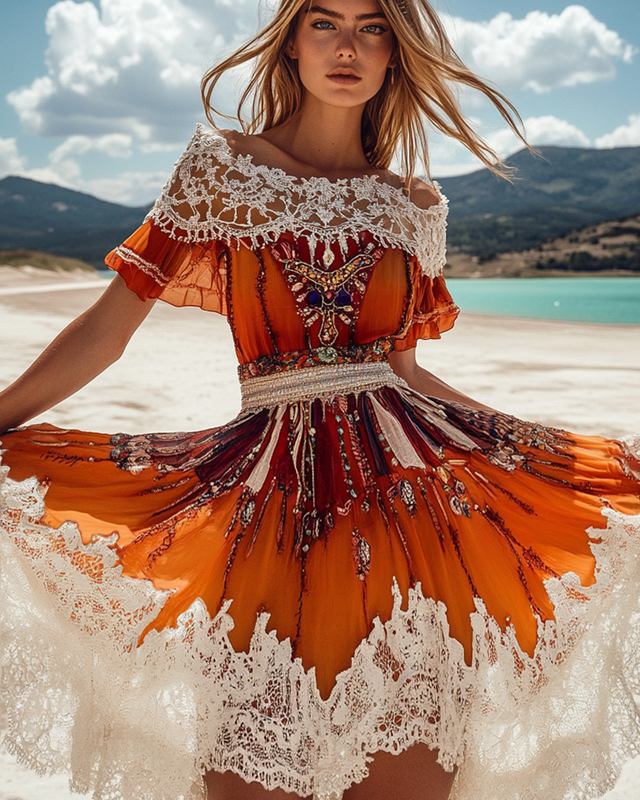 Summer Vacation Lace Beaded Dress 7b89