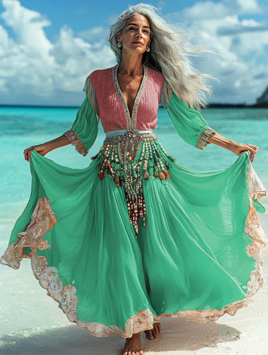 Summer vacation fashion elegant contrast color dress e9f7